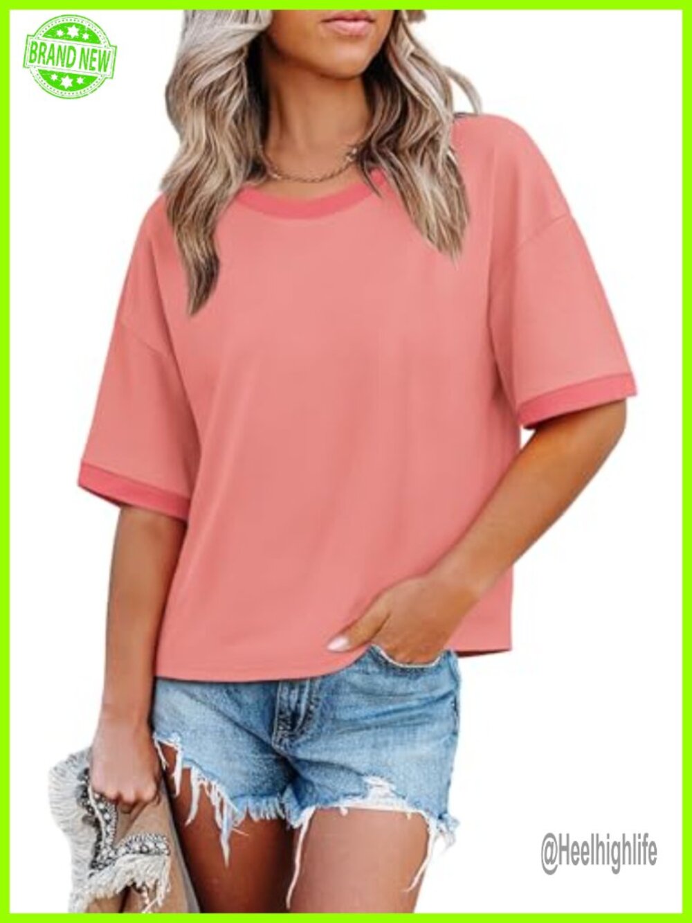 Women's Oversized T-Shirt Loose Fit Half Sleeve Crew Neck Color Block Summer Top